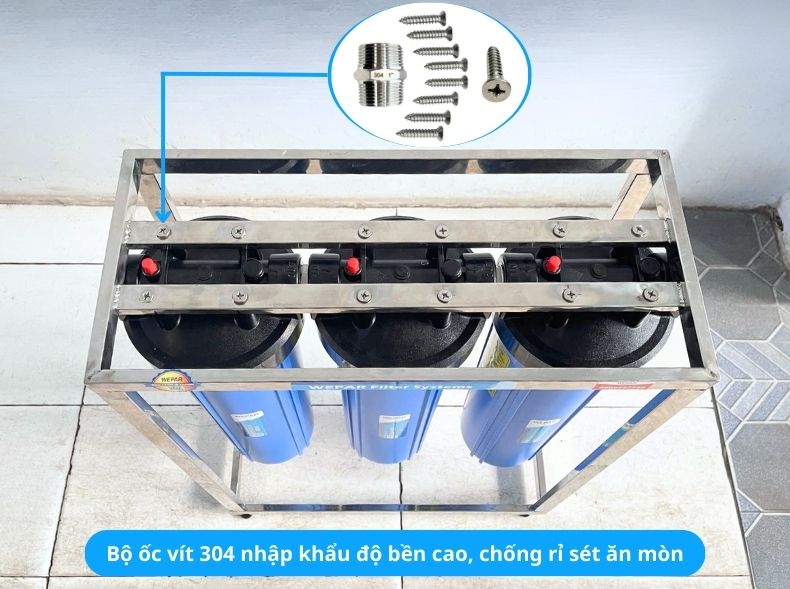 Bộ lọc nước máy WB30 sử dung bộ ốc vít 304 nhập khẩu có độ bền cao