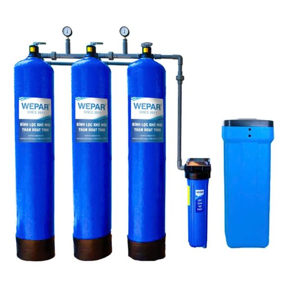 hệ thống lọc tổng đầu nguồn 3 bình composite lọc xử lý nhiễm phèn nhiễm vôi/canxi