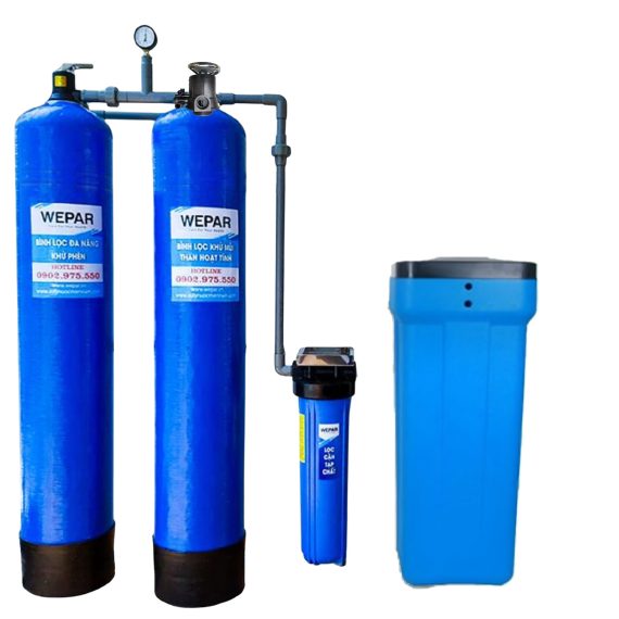 Hệ thống lọc tổng đầu nguồn xử lý vôi/canxi 2 bình composite
