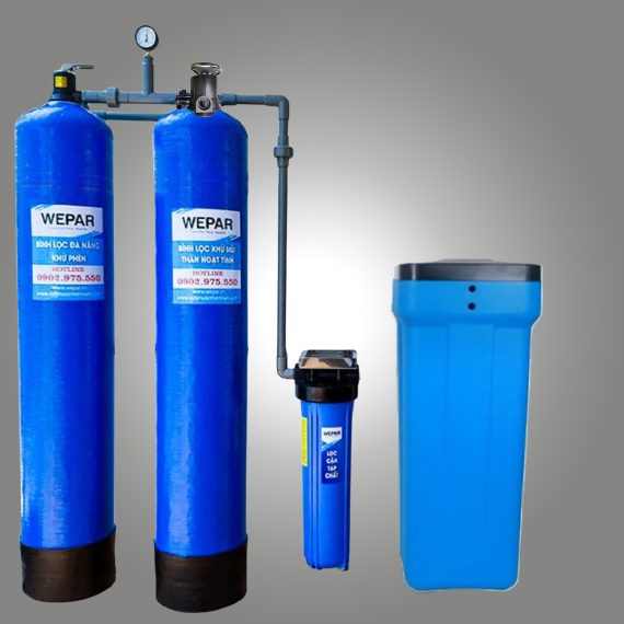 Hệ thống lọc tổng đầu nguồn xử lý vôi/canxi 2 bình composite