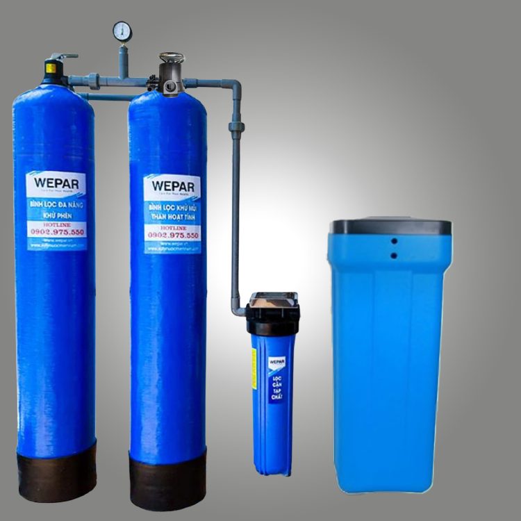 Hệ thống lọc tổng đầu nguồn xử lý vôi/canxi 2 bình composite